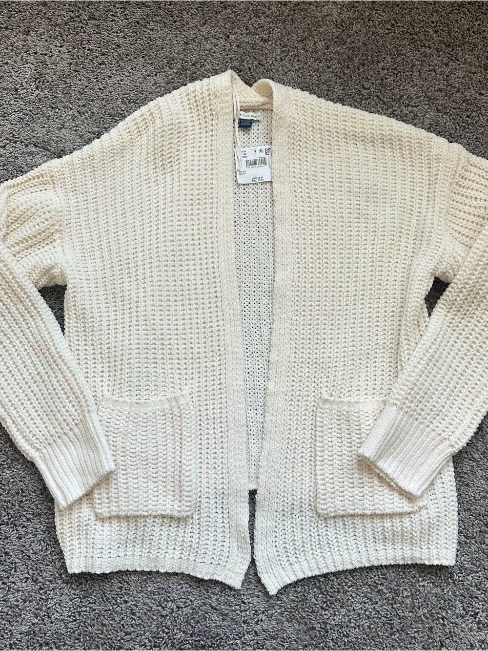 American Eagle Outfitters Cream Open-Front Knit Cardigan